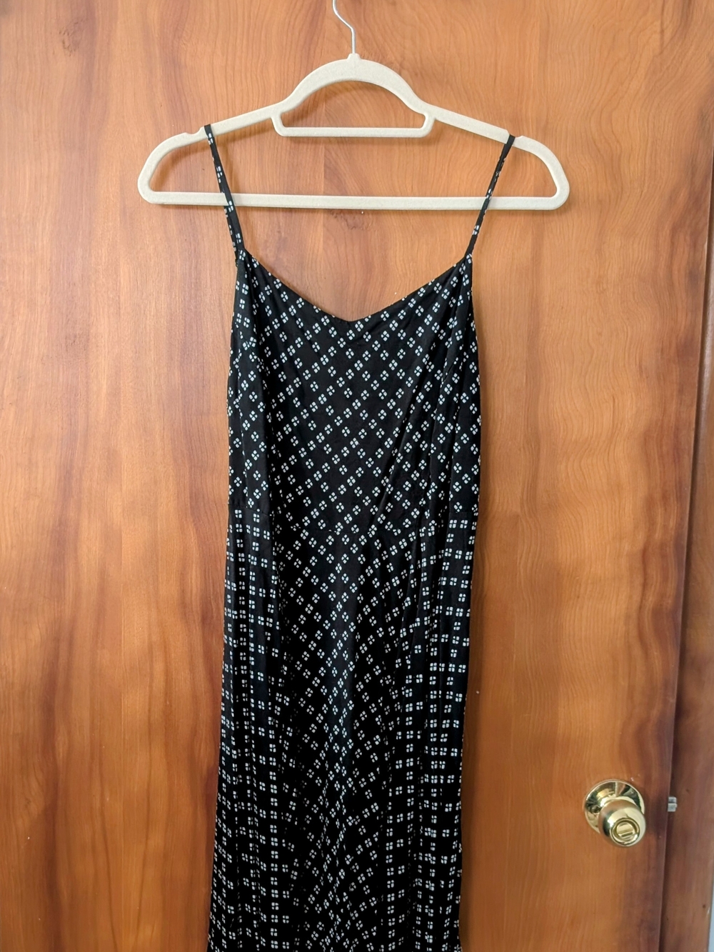 Old Navy Black Maxi Slip Dress with White Geometric Print